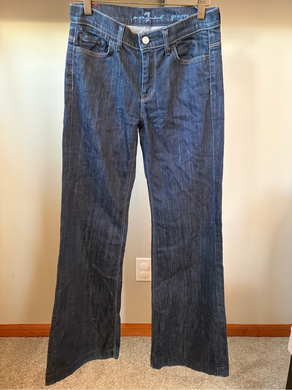 7 For All Mankind Bootcut Flare Mid Rise Ginger Jeans 27 Dark Wash Denim EUC